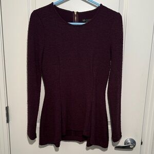 Armani Exchange Deep Burgundy (Eggplant) Textured Peplum Blouse, XS